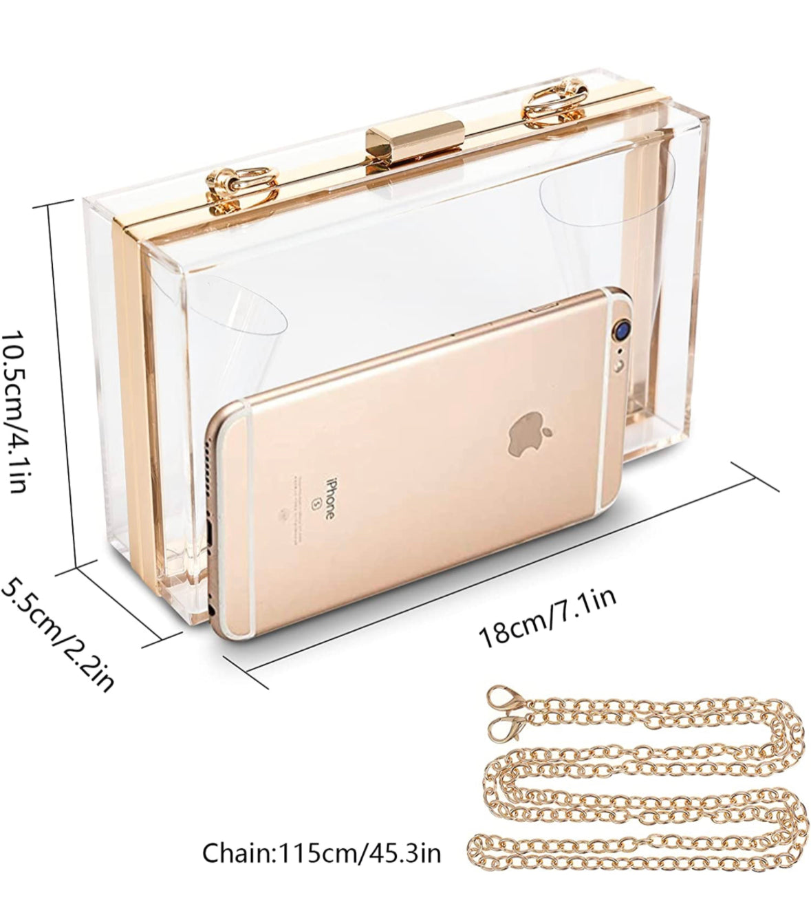 Womens Transparent Clutch Clear Purse Crossbody Bag with Golden Chain Strap  | eBay
