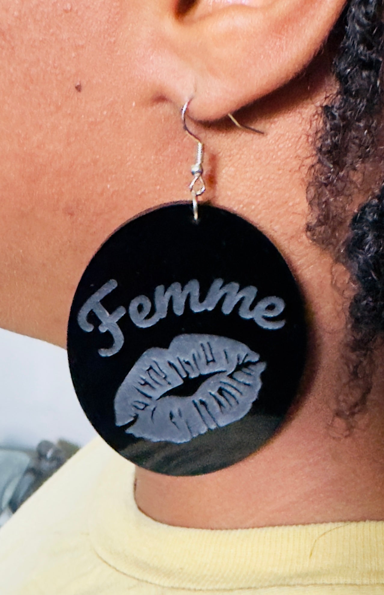 Engraved Femme Kiss Earrings
