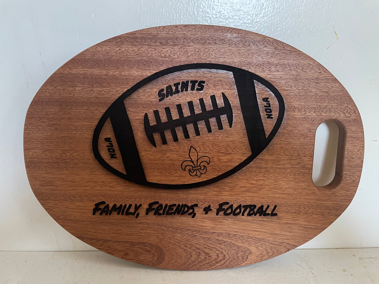 Round Medium Brown “Friends, Family & Football” Team Cutting Board